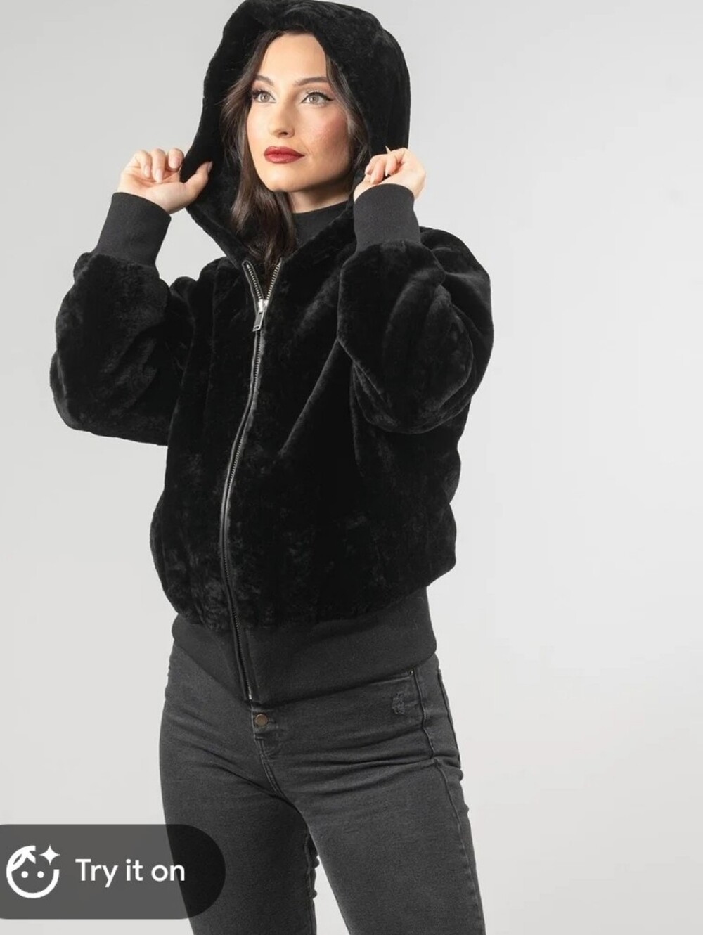 Women's Black Faux Fur Hooded Jacket